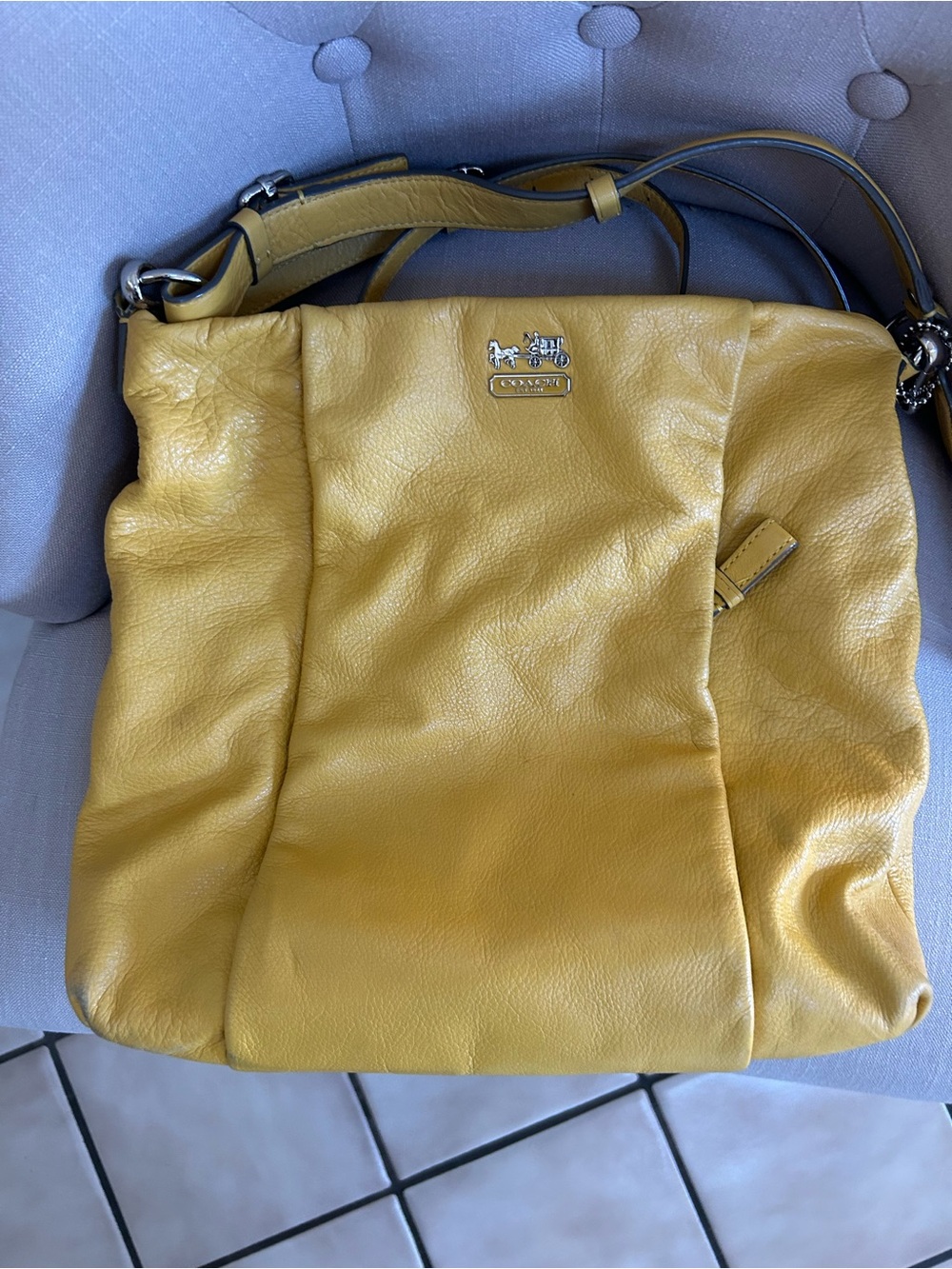 Coach Yellow Pebbled Leather Shoulder Bag with Adjustable Strap